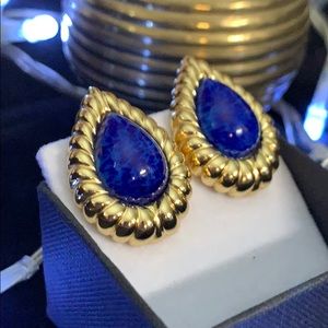 Vintage Chr Dior lapis lazuli teardrop earrings
